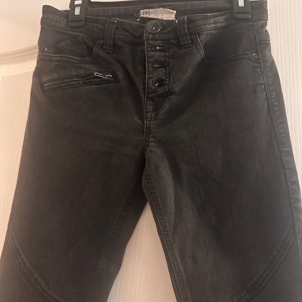 Free People Black Button Fly Jeans Lace up Ankle